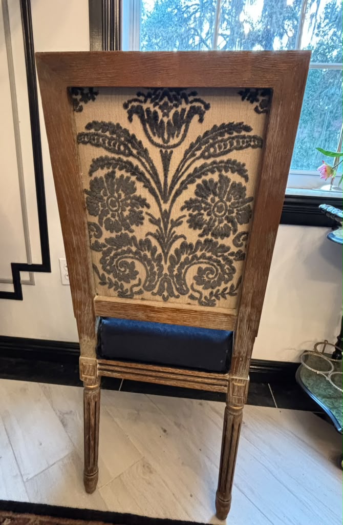 Dining chair back upholstered in Designers Guild Ombrione