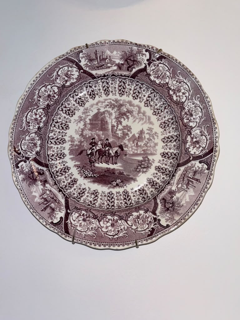 Nineteenth-century purple equestrian transferware plate