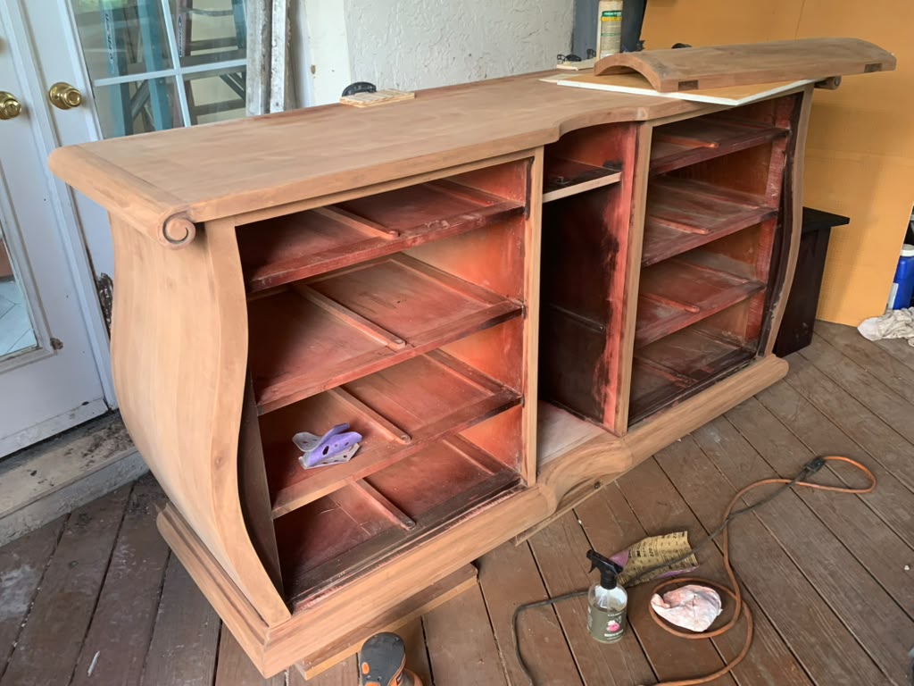 Antique sideboard during its hand-finished restoration